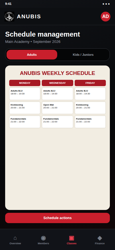 Anubis administrator schedule management screen